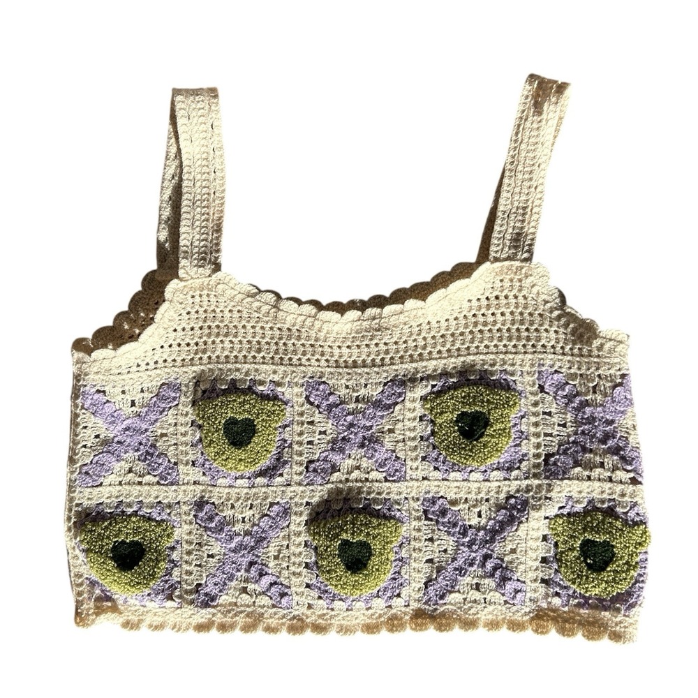 Boho Crochet Crop‎ Cami Top Small Festival Granny Square Hippiel Summer Retro